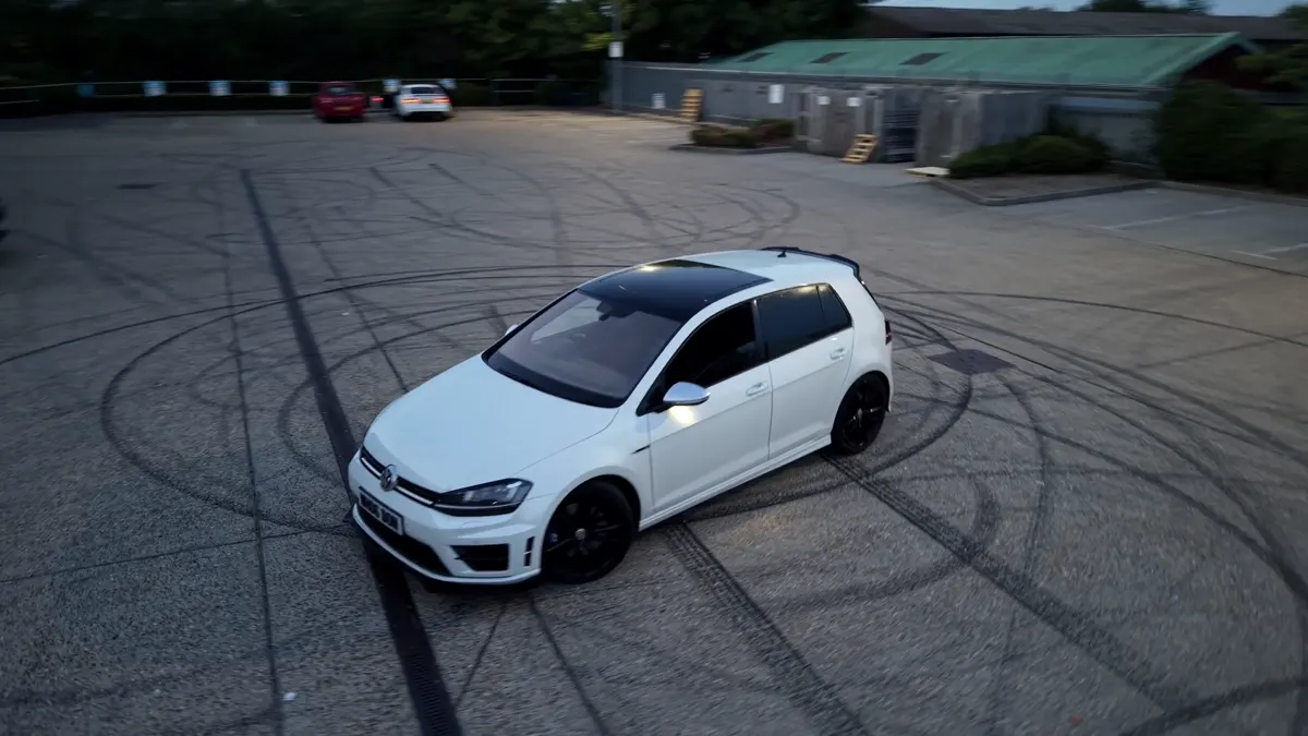 White Golf R framed from above